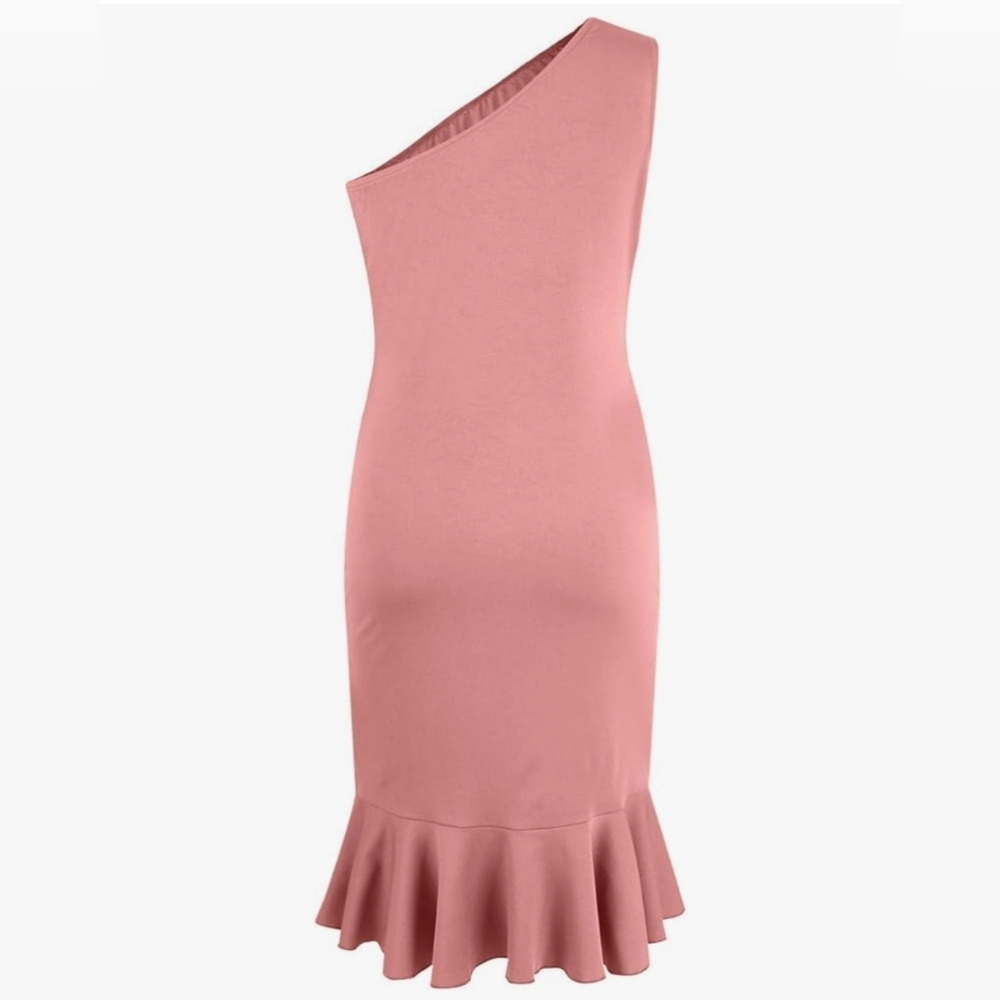 Peach One-Shoulder Ruched Bodycon Dress - Picture 5 of 6